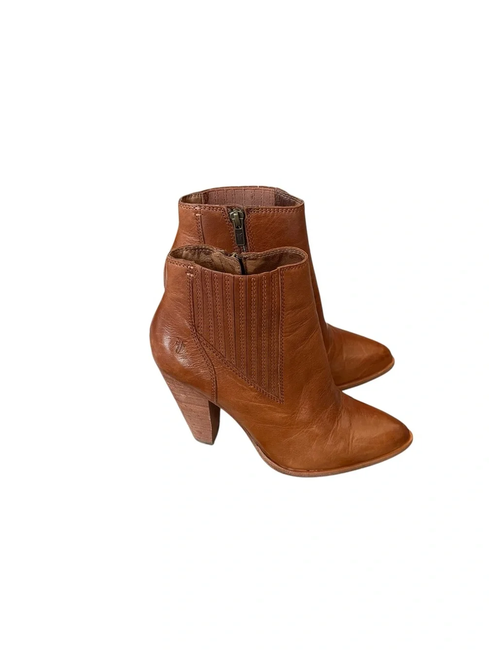 Frye Remy Chelsea Leather Boot.  Cognac Leather Ankle Booties with Stacked Heel